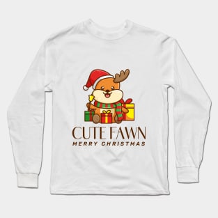 marry christmas cute Fawn holding gifts design Long Sleeve T-Shirt